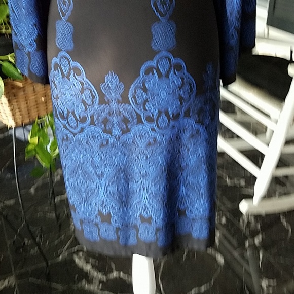 Long Sleeved Black Dress w Cobalt motiff - Picture 3 of 3